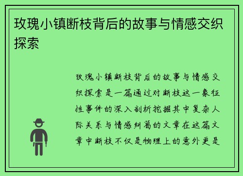 玫瑰小镇断枝背后的故事与情感交织探索