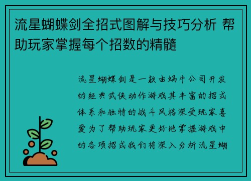 流星蝴蝶剑全招式图解与技巧分析 帮助玩家掌握每个招数的精髓